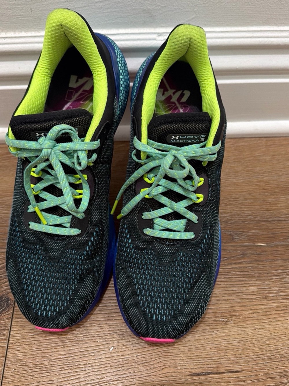 Under Armour Black with Neon Green & Aqua Men's Athletic Running Shoes